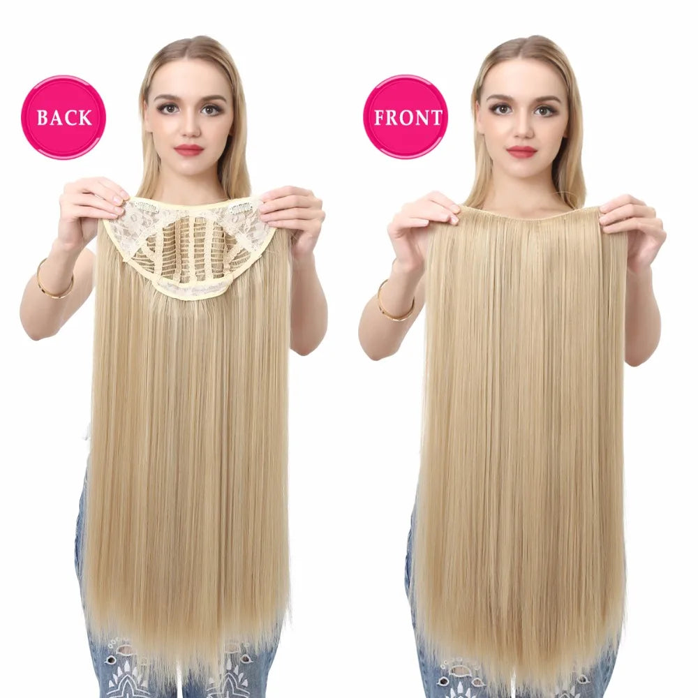 Synthetic U-Part Clip-in Hair Extensions – Long, Straight, Thick Blonde Hairpieces (16, 20, 24 Inch)