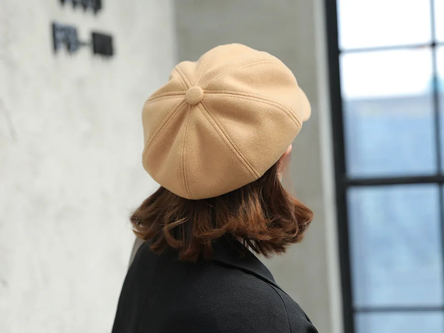 Autumn & Winter Wool Hats for Women – Solid Plain Octagonal Newsboy Cap & Casual Beret for Men & Ladies