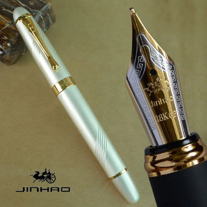 Iraurita Jinhao X450 Fountain Pen – 0.7mm Broad Nib, Dark Green & Gold, Full Metal, 21 Color Options with Ink