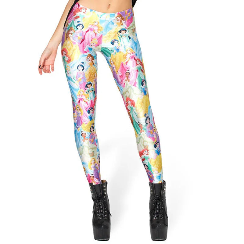 Women Summer Cartoon Print Leggings – Mermaid Galaxy Animal Donald Duck High Waist Stretch Slim Fit Milk Silk Pants L-1467