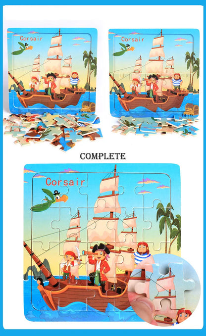 20-Piece Wooden Puzzle Set — Cartoon Animals, Cars, Letters & Numbers Educational Jigsaw Toys for Kids