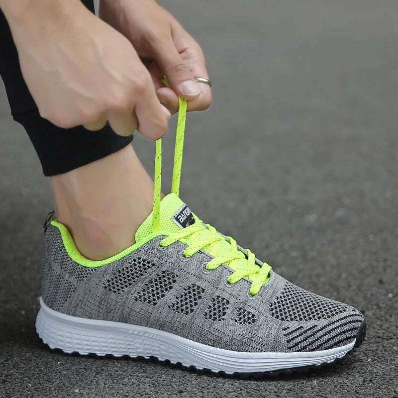 Women’s Breathable Mesh Sneakers - Casual Fashion Walking Flat Shoes White Tenis Feminino