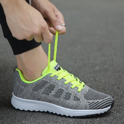 Women’s Breathable Mesh Sneakers - Casual Fashion Walking Flat Shoes White Tenis Feminino