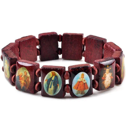 Saints Jesus Wooden Catholic Bracelet – Unisex Religious Prayer Charm Jewelry, Fashion Wood Bead Wristband (7 Colors)
