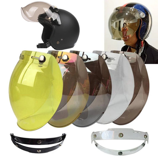 Helmet Bubble Visor — Top-Quality Open Face Motorcycle Windshield Shield, Vintage Style, 12 Colors Available