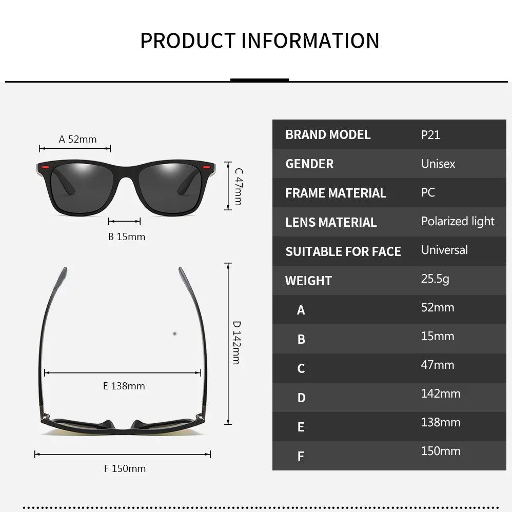 Classic Polarized Sunglasses – Unisex Square Frame Driving & Fishing UV400 Eyewear