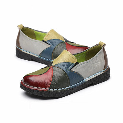 WOIZGIC Women’s Genuine Leather Loafers – Colorful Non-Slip Moccasin Flats Plus Size 42