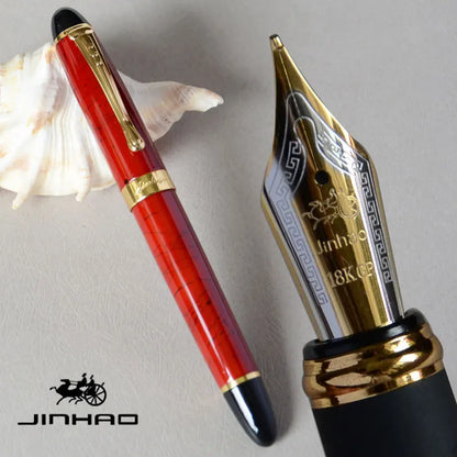 Iraurita Jinhao X450 Fountain Pen – 0.7mm Broad Nib, Dark Green & Gold, Full Metal, 21 Color Options with Ink