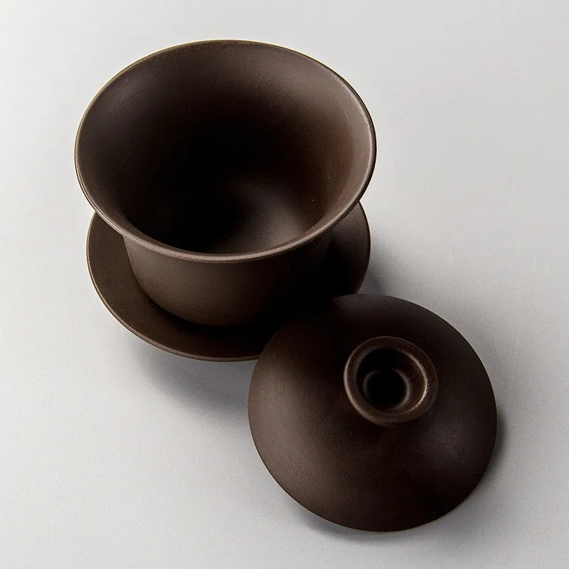 Purple Clay Gaiwan Tea Set - Elegant Teaware Lidded Bowl Cup and Saucer for Traditional Tea Brewing