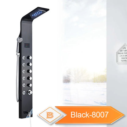 LED Waterfall Shower Panel System - Black In-Wall Rain Shower with Spa Massage Sprayer & Bidet Tap