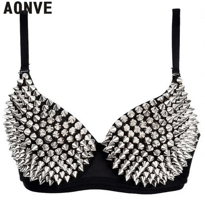 AONVE Sexy Rhinestone Lingerie – Gold/Silver Plunge Wire-Free Bralette with Sequined Cover Top