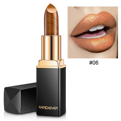 Professional Brand Lipstick – Waterproof, Long-Lasting Nude Pink & Mermaid Shimmer, Luxury Makeup Cosmetic