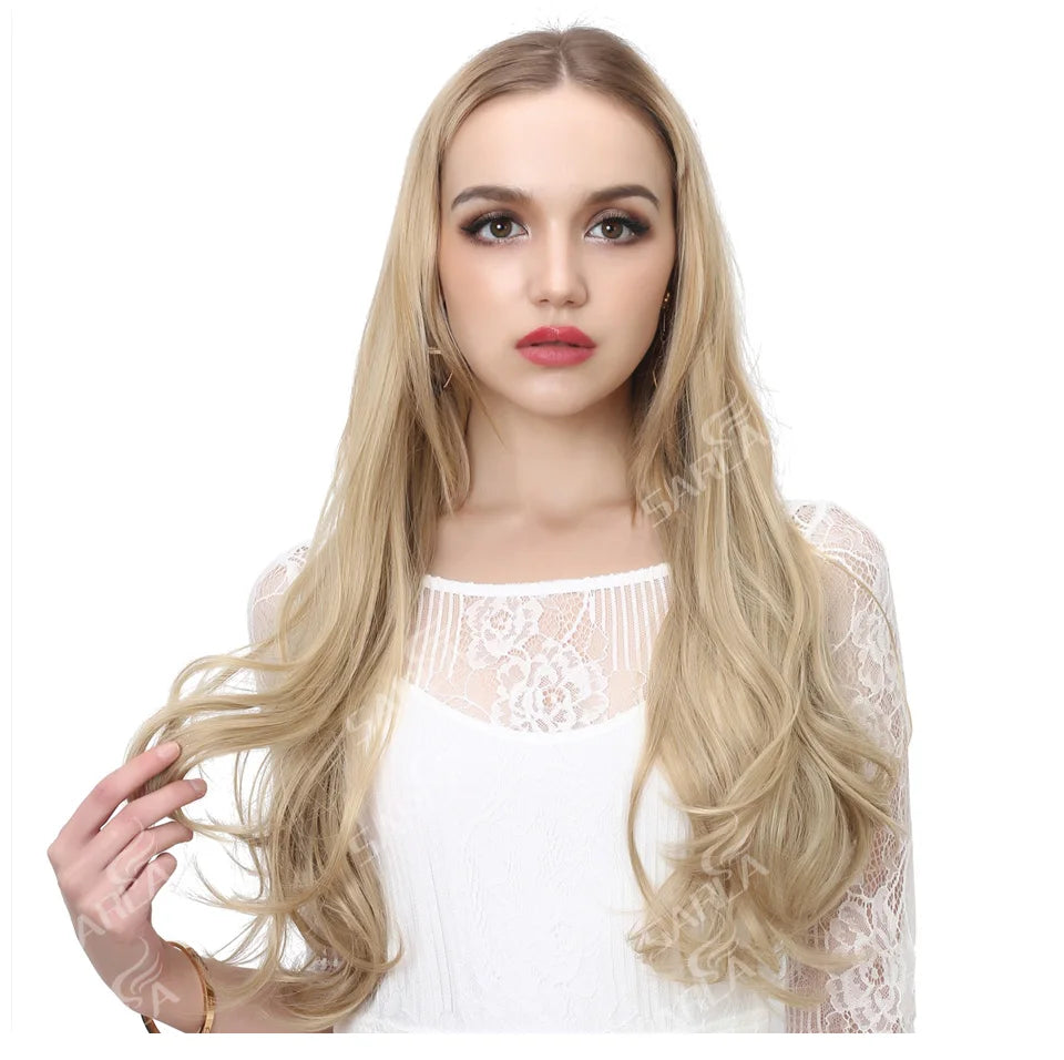 Synthetic U-Part Clip-in Hair Extensions – Long, Straight, Thick Blonde Hairpieces (16, 20, 24 Inch)
