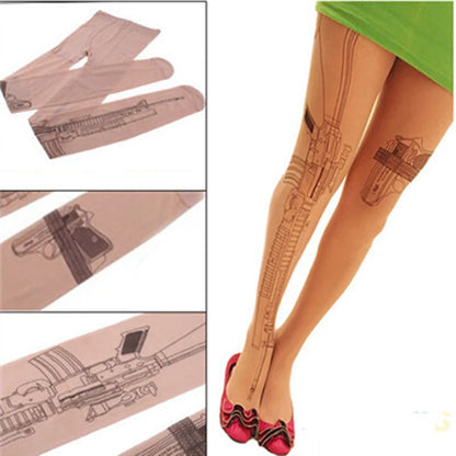 Machine Gun Tattoo Transparent Tights – Women’s Fashion Stockings Pantyhose with Free Shipping