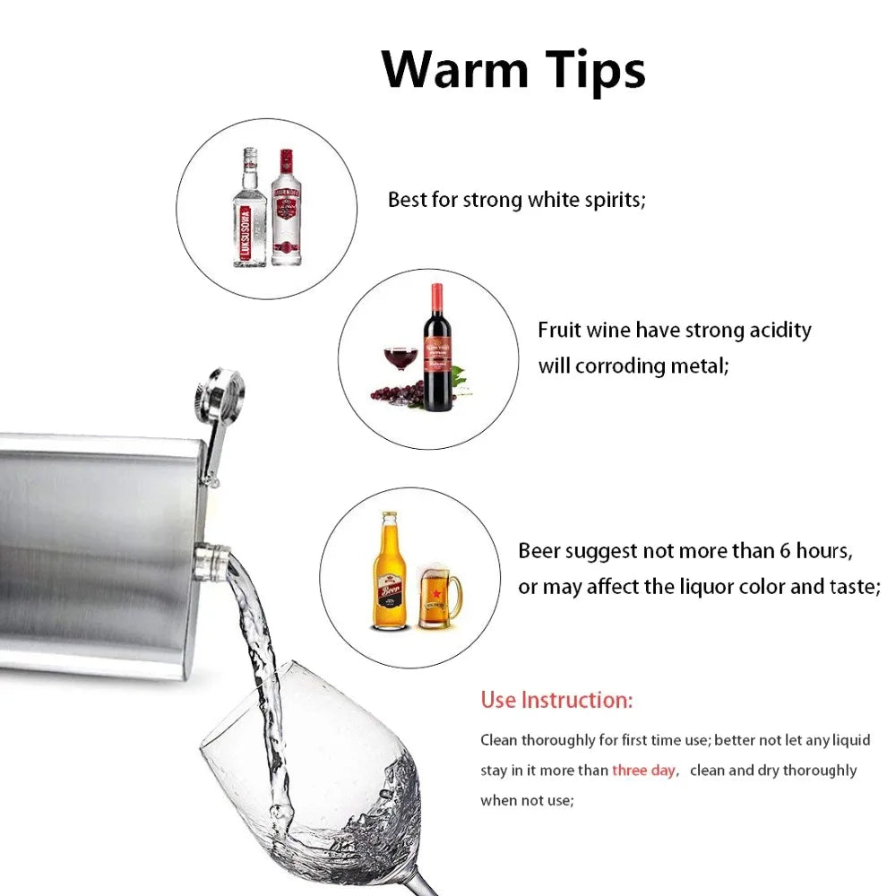LMETJMA Stainless Steel Hip Flask with Funnel – 1-10oz Pocket Flask for Alcohol, Whiskey, Screw Cap (KC0139)