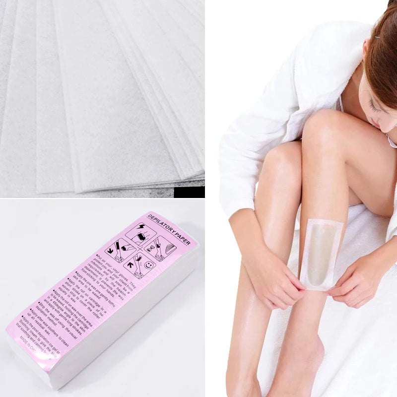 100pcs Hair Removal Wax Strip Paper Rolls – High Quality Nonwoven Body Cloth for Smooth Skin