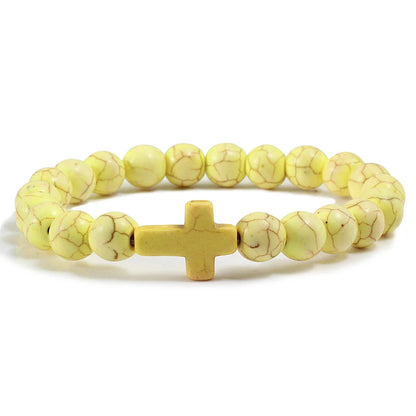Natural Stone Cross Bracelet - Black Lava Matte Beaded Jewelry for Men & Women Prayer, Fitness & Gift