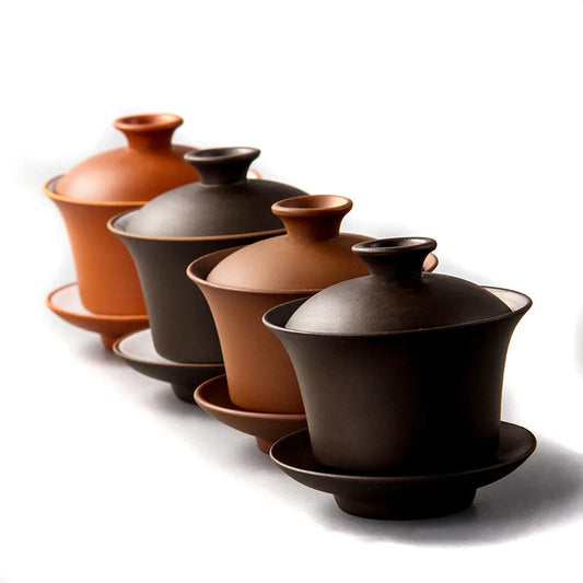 Purple Clay Gaiwan Tea Set - Elegant Teaware Lidded Bowl Cup and Saucer for Traditional Tea Brewing