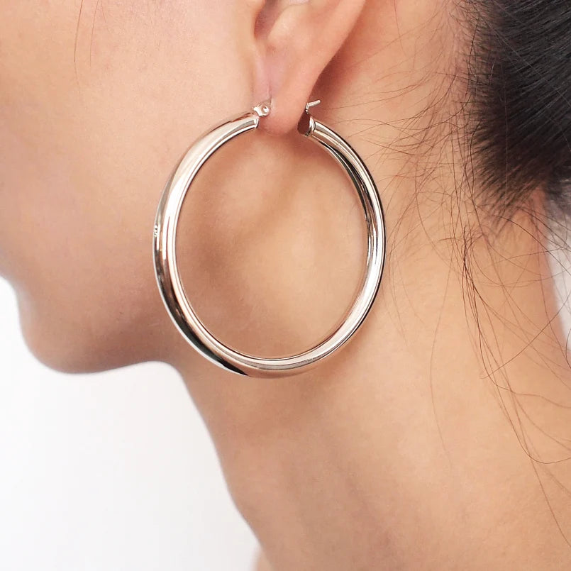 MANILAI Wide Stainless Steel Tube Hoop Earrings — 55mm Punk Statement Earrings for Women, Fashion Jewelry Brincos