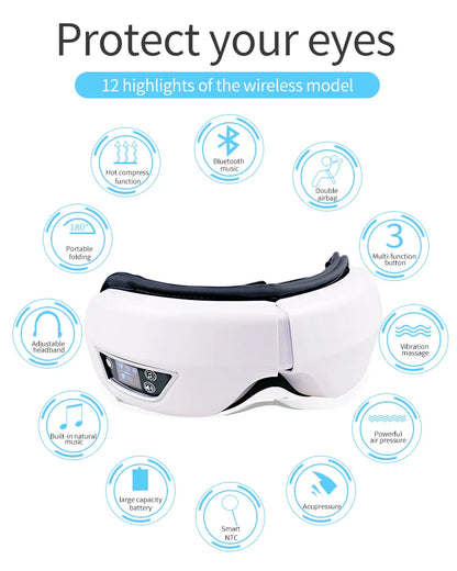 Eye Massage Instrument - Vibration, Airbag Pressure & Hot Compress Eye Massager with Bluetooth Music, Foldable for Fatigue Relief