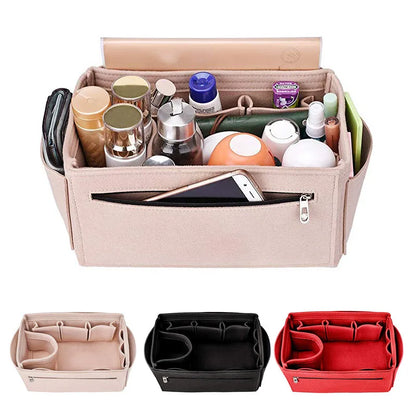 Makeup Organizer Handbag Insert: Felt Cloth Travel Inner Purse Bag - Portable Cosmetic Bags for Speedy, Neverfull