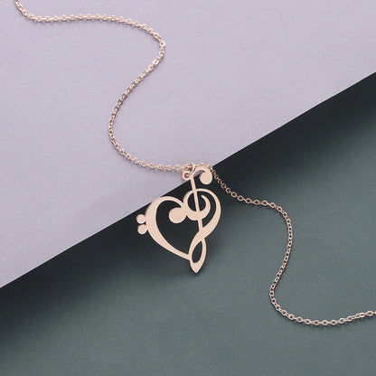 Kinitial Music Note Heart Necklace - Treble & Bass Clef Pendant Jewelry Gift for Music Lovers and Teachers