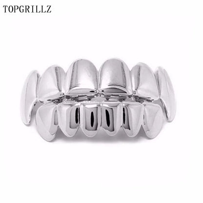 TOPGRILLZ Rose Gold Hip Hop Teeth Grillz Set - Top & Bottom Plated Tooth Caps for Party, Christmas & Costume Style