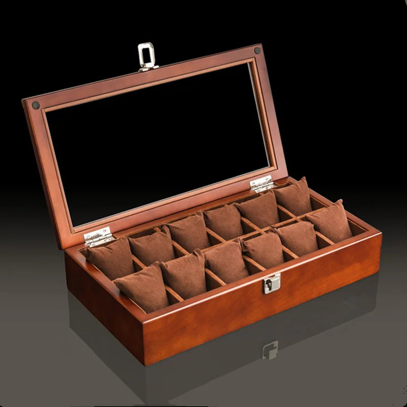 Wood Watch Box Organizer with Glass Window — Luxury Wooden Display Case & Storage Holder for Men’s Watches