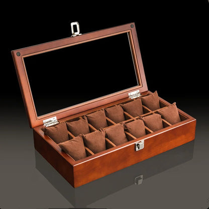 Wood Watch Box Organizer with Glass Window — Luxury Wooden Display Case & Storage Holder for Men’s Watches