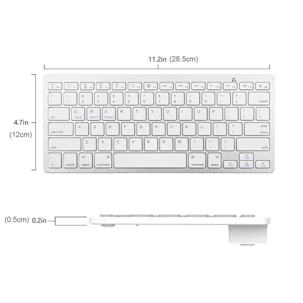 Ultra Slim Hebrew Bluetooth Wireless Keyboard – Low Noise, Compatible with iOS, iPad, Android Tablets & Windows