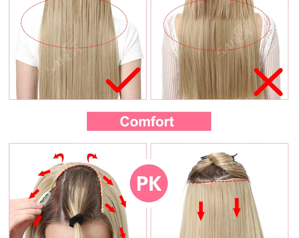 Synthetic U-Part Clip-in Hair Extensions – Long, Straight, Thick Blonde Hairpieces (16, 20, 24 Inch)