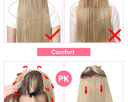 Synthetic U-Part Clip-in Hair Extensions – Long, Straight, Thick Blonde Hairpieces (16, 20, 24 Inch)