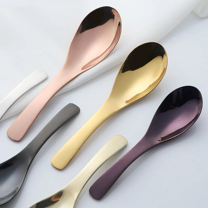 High-Quality 304 Stainless Steel Spoon Set – 3 Sizes, Gold Finish for Rice, Soup, Kids, Ice Cream & Dessert Kitchen Tableware