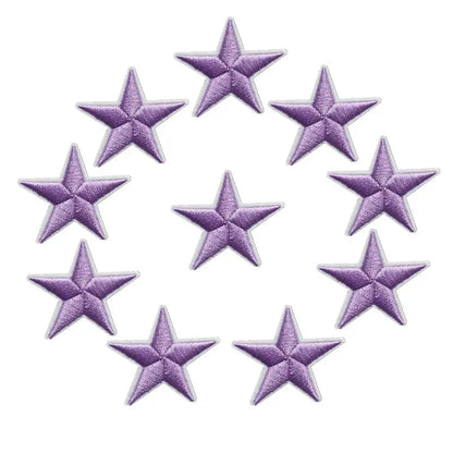 10pcs Star Embroidered Iron-On Patches – Gold Silver Red Blue Pink DIY Applique Badges for Clothes & Craft Decoration