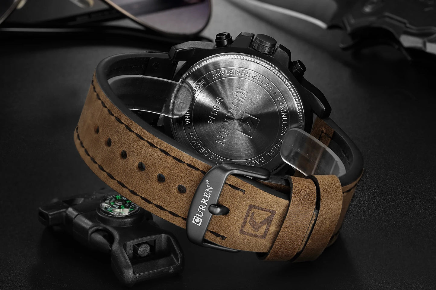 CURREN Men's Luxury Waterproof Sport Watch – Chronograph Quartz Military Wristwatch with Genuine Leather Strap