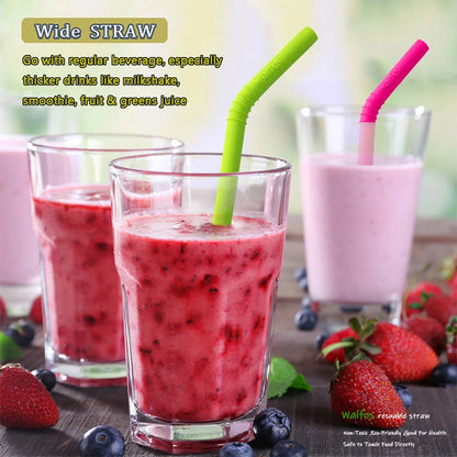 WALFOS 5-Piece Reusable Silicone Straws Set - Extra Long, Flexible Straws for Bar Accessories