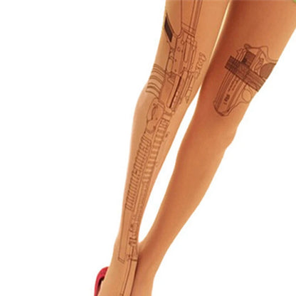 Machine Gun Tattoo Transparent Tights – Women’s Fashion Stockings Pantyhose with Free Shipping