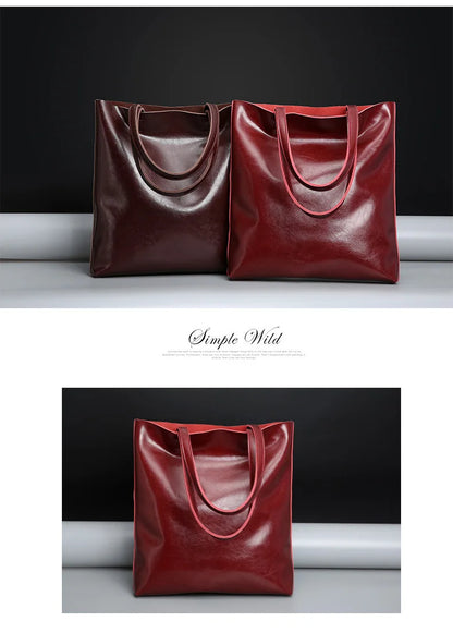 2023 Genuine Cow Leather Women’s Handbag – Large Vintage Office Tote Shoulder Bag for Ladies