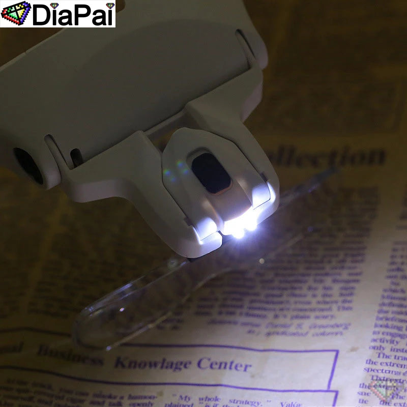 DIAPAI Adjustable 5-Lens Loupe Headband Magnifier with LED Light – Diamond Painting Embroidery Glasses