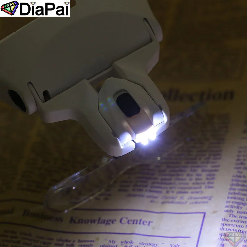 DIAPAI Adjustable 5-Lens Loupe Headband Magnifier with LED Light – Diamond Painting Embroidery Glasses
