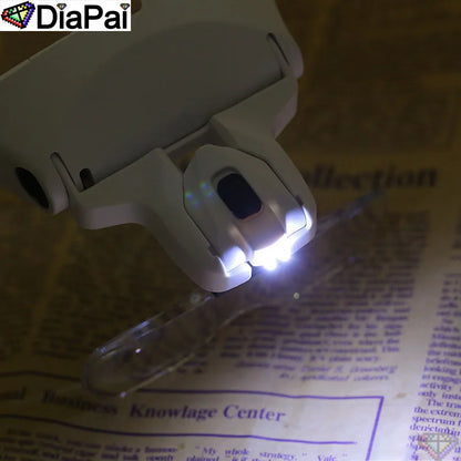 DIAPAI Adjustable 5-Lens Loupe Headband Magnifier with LED Light – Diamond Painting Embroidery Glasses