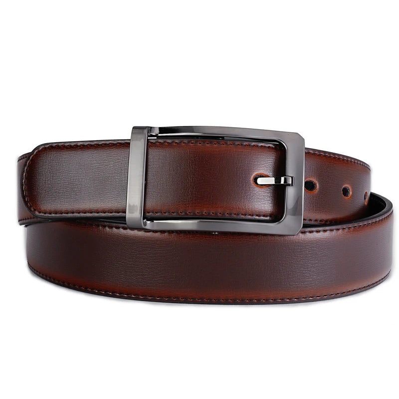 Men’s Genuine Leather Reversible Belt – 2-in-1 Rotated Buckle for Big & Tall Sizes