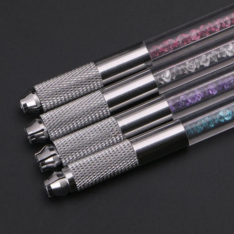 Manual Double-Ended Crystal Acrylic Microblading Pen – Permanent Makeup Eyebrow Tattoo Tool for Flat & Round Needles