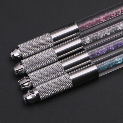 Manual Double-Ended Crystal Acrylic Microblading Pen – Permanent Makeup Eyebrow Tattoo Tool for Flat & Round Needles