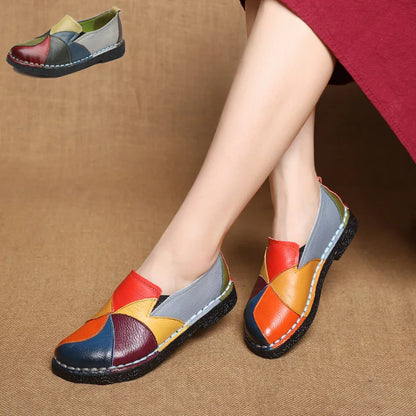 WOIZGIC Women’s Genuine Leather Loafers – Colorful Non-Slip Moccasin Flats Plus Size 42