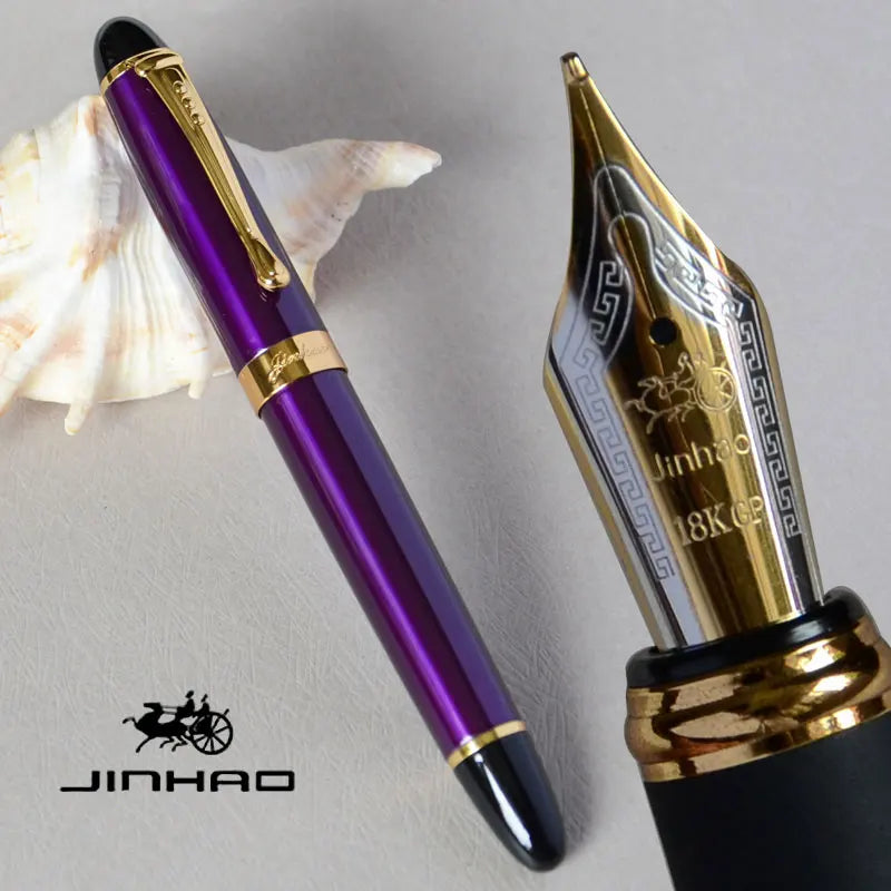 Iraurita Jinhao X450 Fountain Pen – 0.7mm Broad Nib, Dark Green & Gold, Full Metal, 21 Color Options with Ink