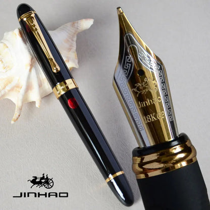 Iraurita Jinhao X450 Fountain Pen – 0.7mm Broad Nib, Dark Green & Gold, Full Metal, 21 Color Options with Ink