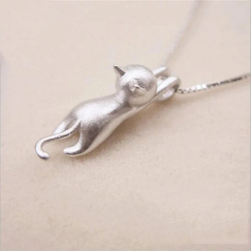 925 Sterling Silver Cat Necklace – Korean Fashion Cute Kitty Clavicle Chain Pendant Jewelry XL003