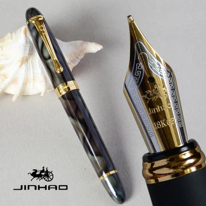 IRAURITA JINHAO X450 Fountain Pen – Dark Green & Golden, 18KGP 0.7mm Broad Nib, Full Metal, 21 Colors with Ink