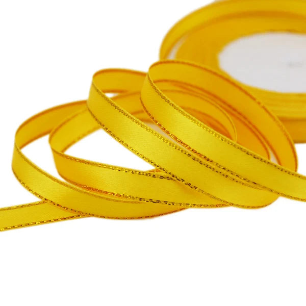25 Yards 10mm Satin Ribbon with White & Gold Edge - High-Quality Gift Packaging Ribbon